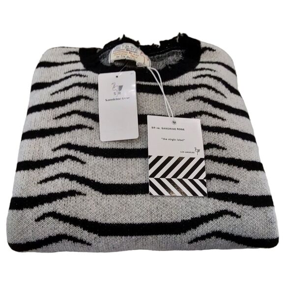 Designer Zebra Fringed Cashmere Wool Blend Free People Sandrine Rose SM Sweater - Picture 7 of 13